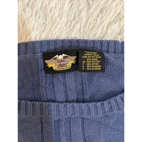 VTG Harley Davidson Womens Cropped Blue Pullover Sweater Size Large 90’s - Picture 2 of 3